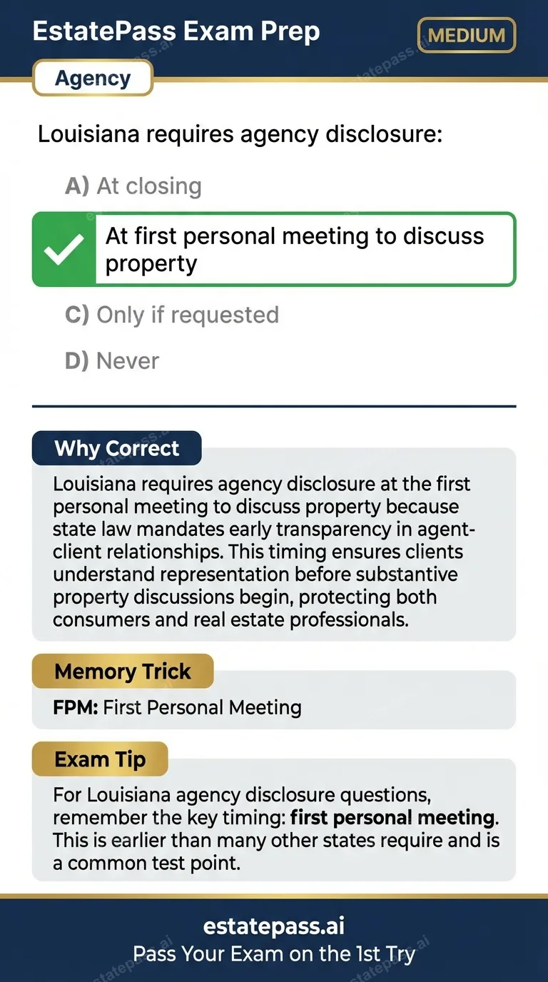 Study card infographic: Louisiana requires agency disclosure: