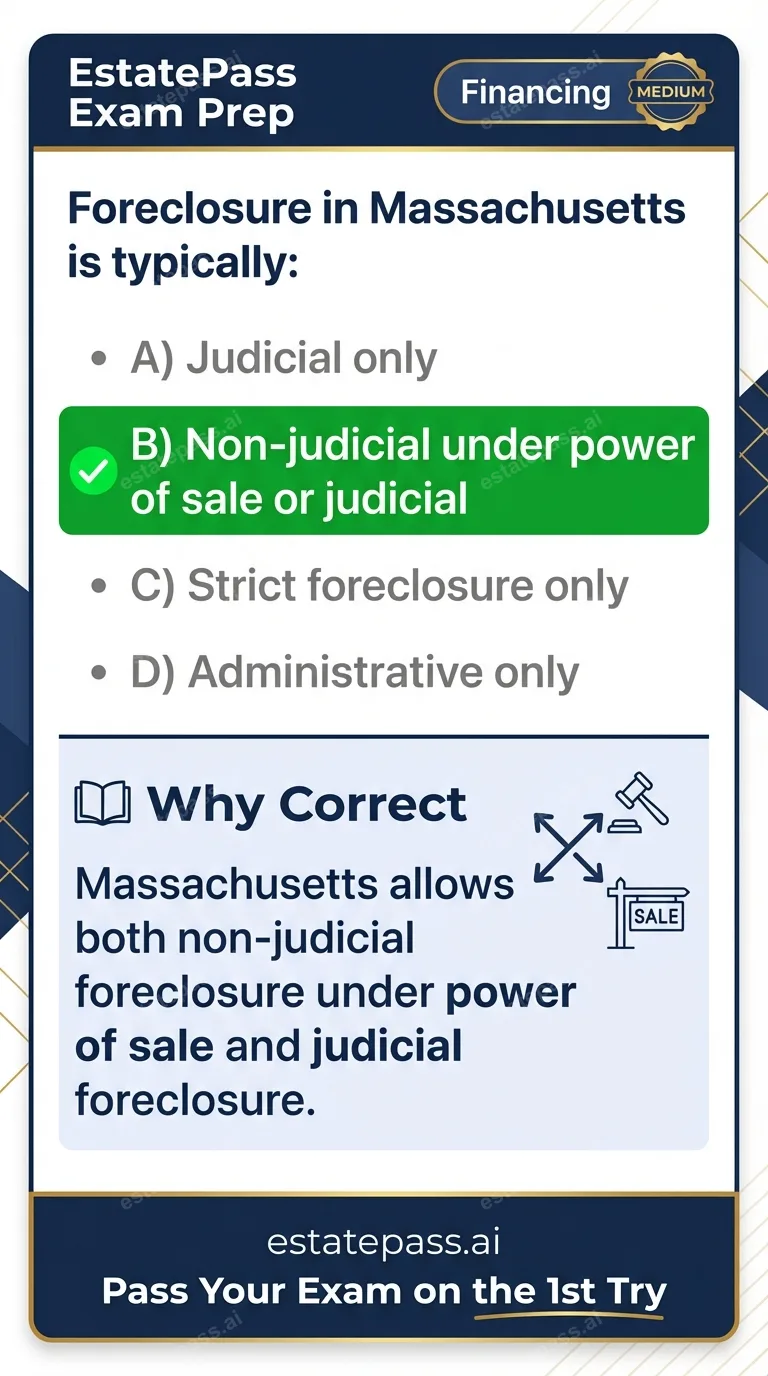 Study card infographic for: Foreclosure in Massachusetts is typically: