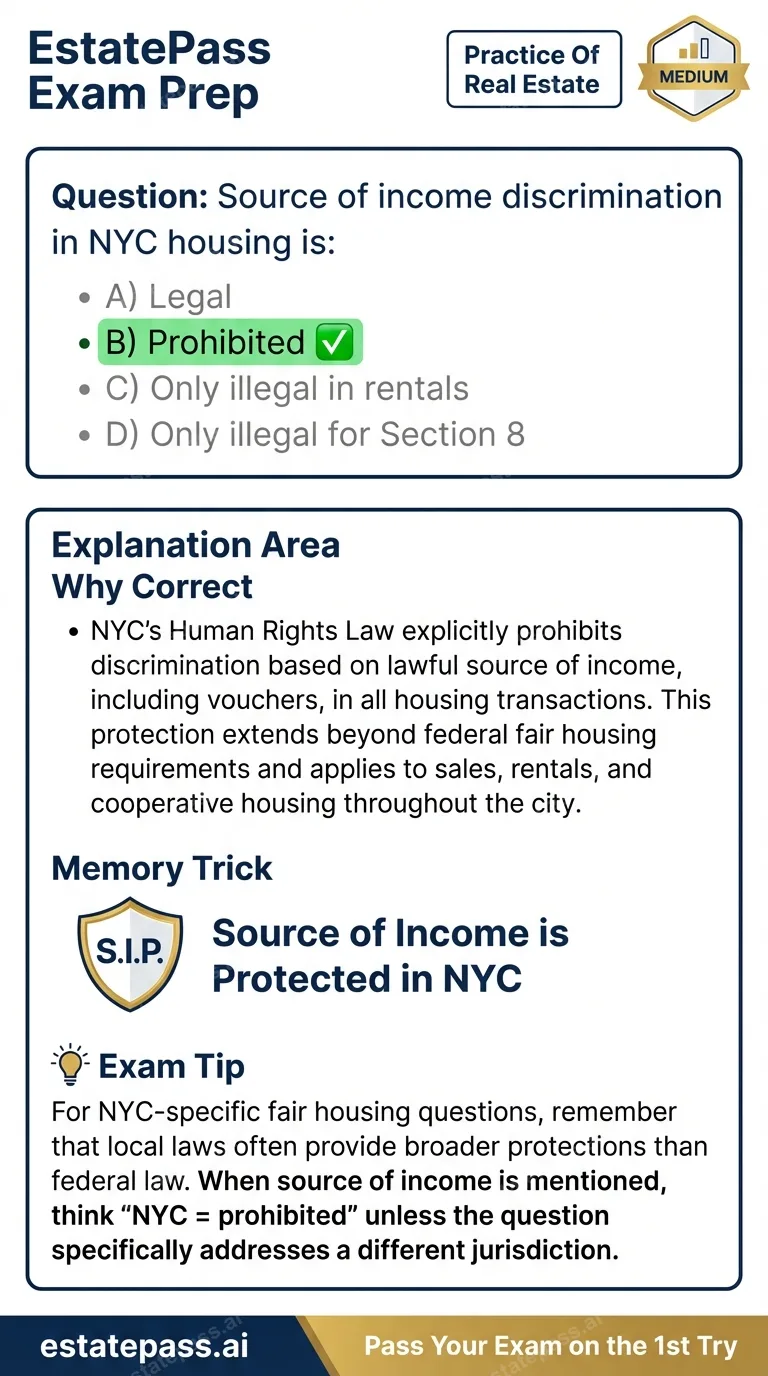Study card infographic for: Source of income discrimination in NYC housing is: