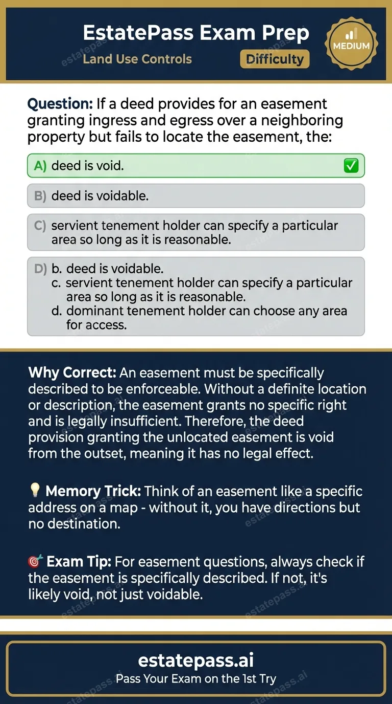 Study card infographic: If a deed provides for an easement granting ingress and egress over a neighborin