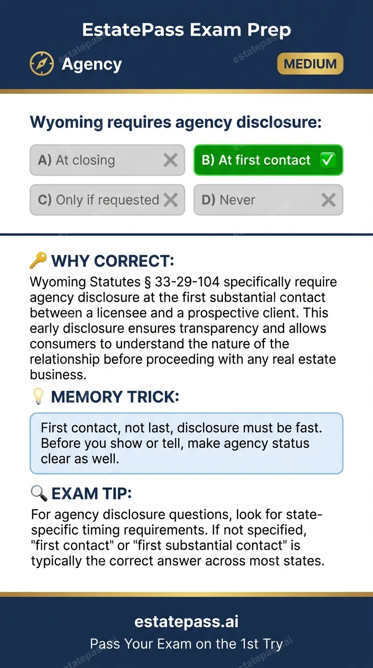 Study card infographic: Wyoming requires agency disclosure: