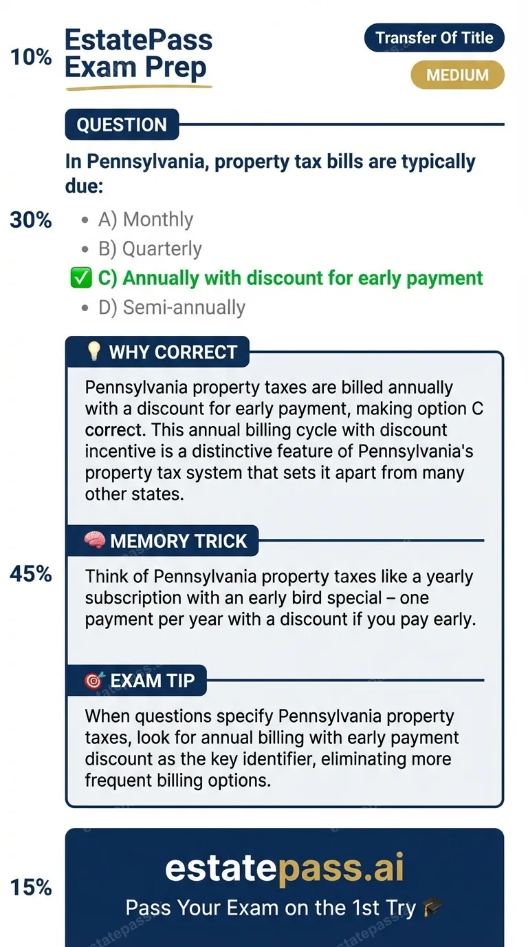 Study card infographic: In Pennsylvania, property tax bills are typically due: