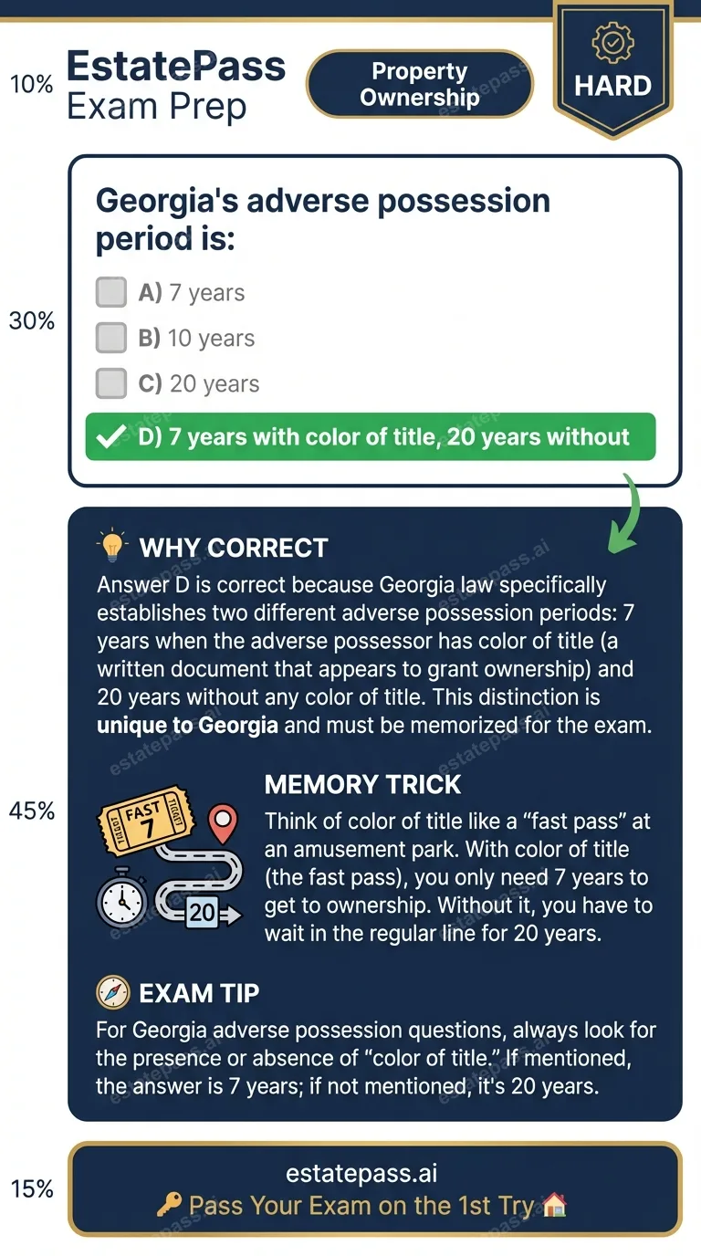 Study card infographic for: Georgia's adverse possession period is:
