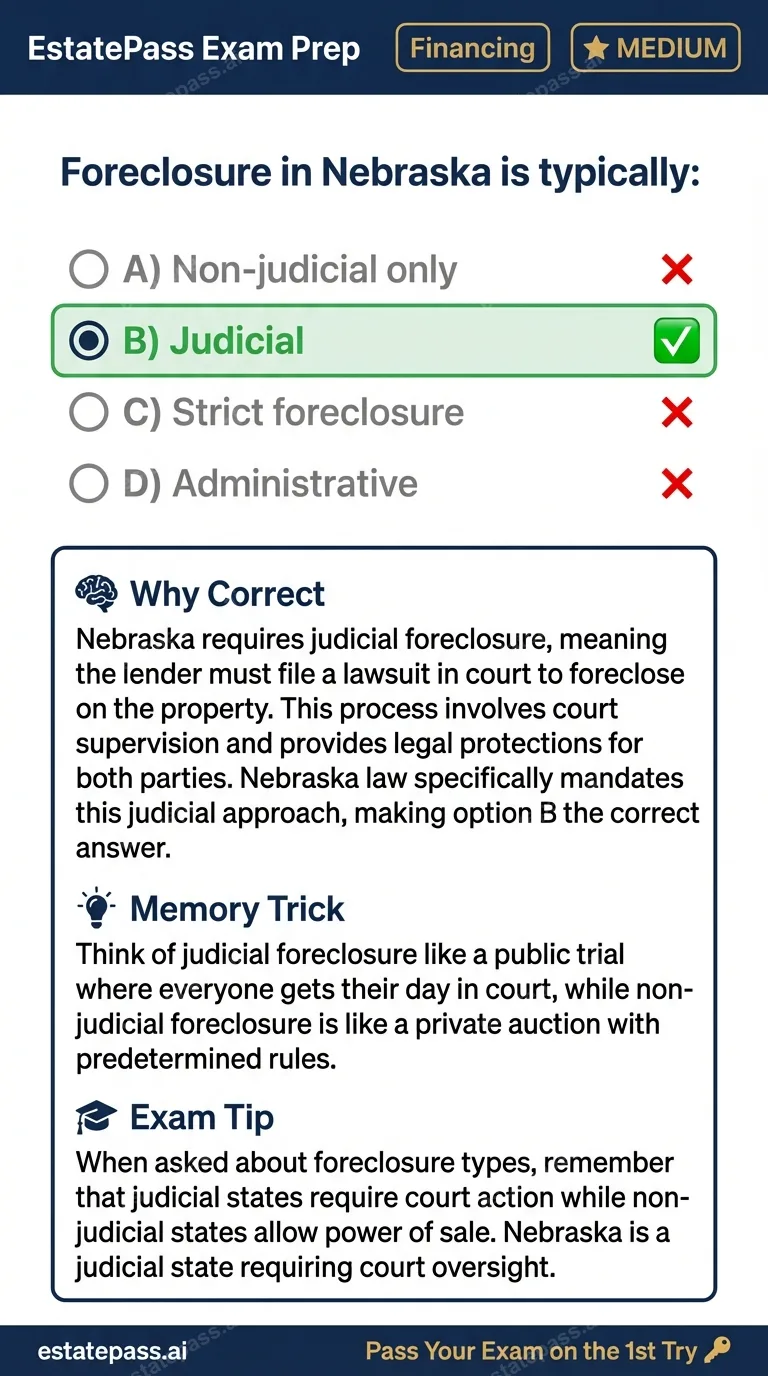 Study card infographic: Foreclosure in Nebraska is typically: