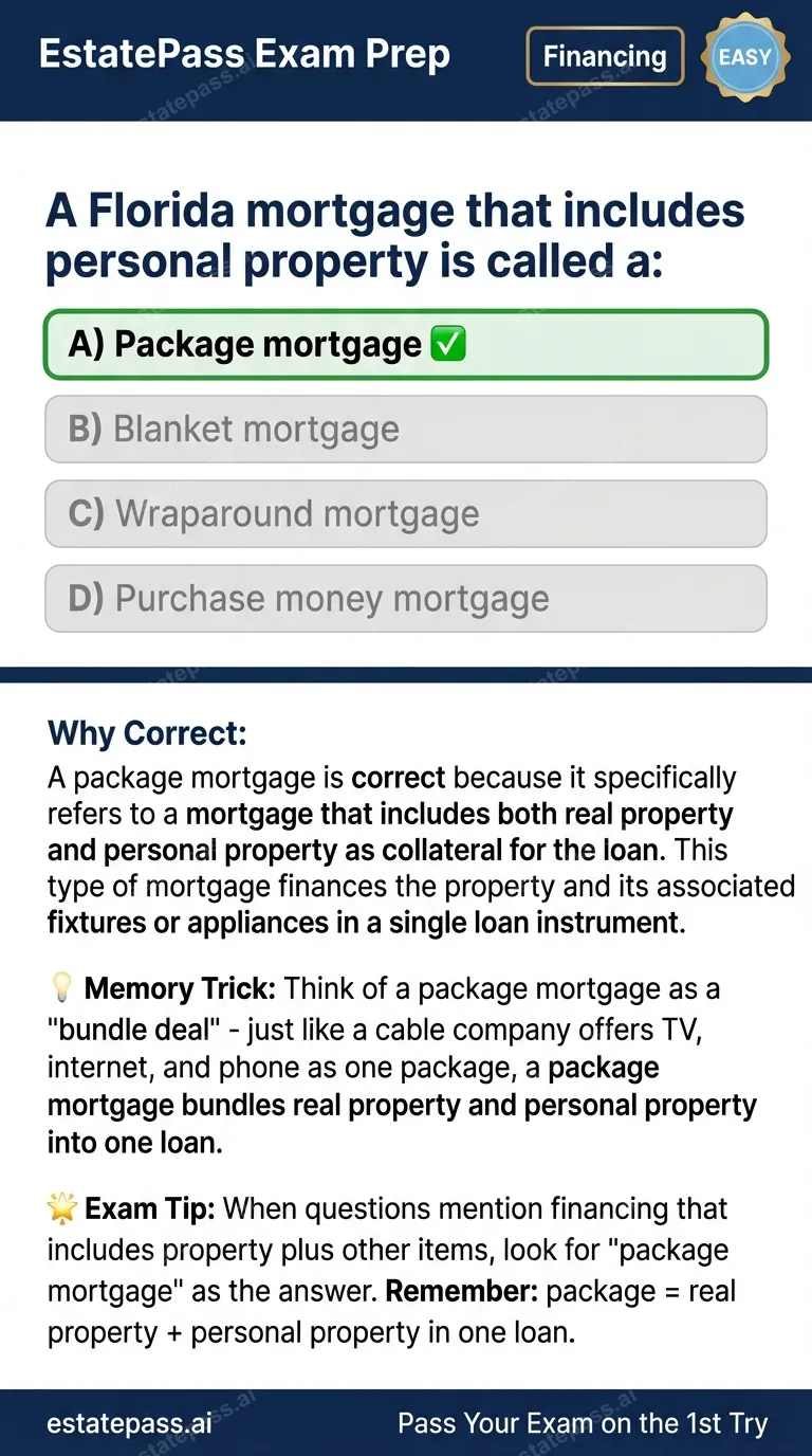 Study card infographic for: A Florida mortgage that includes personal property is called a: