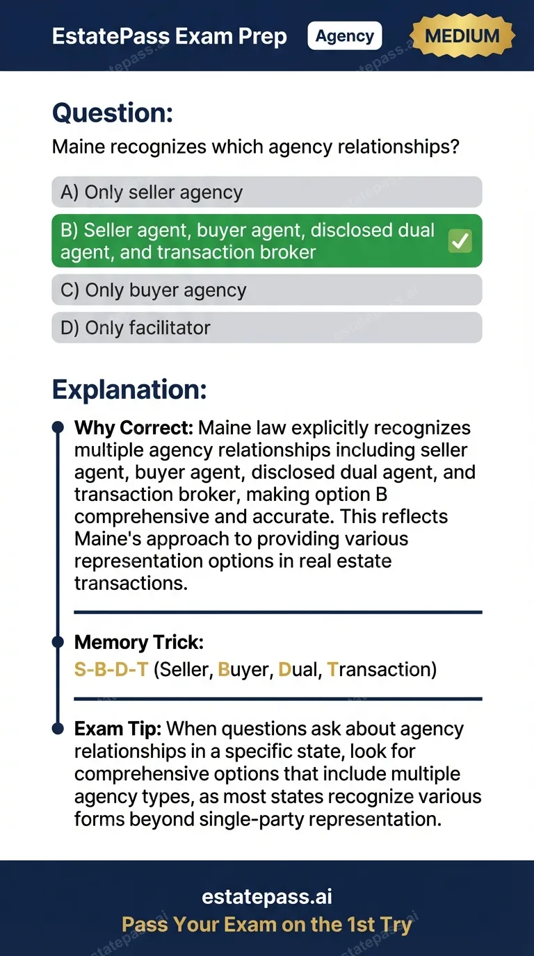 Study card infographic: Maine recognizes which agency relationships?