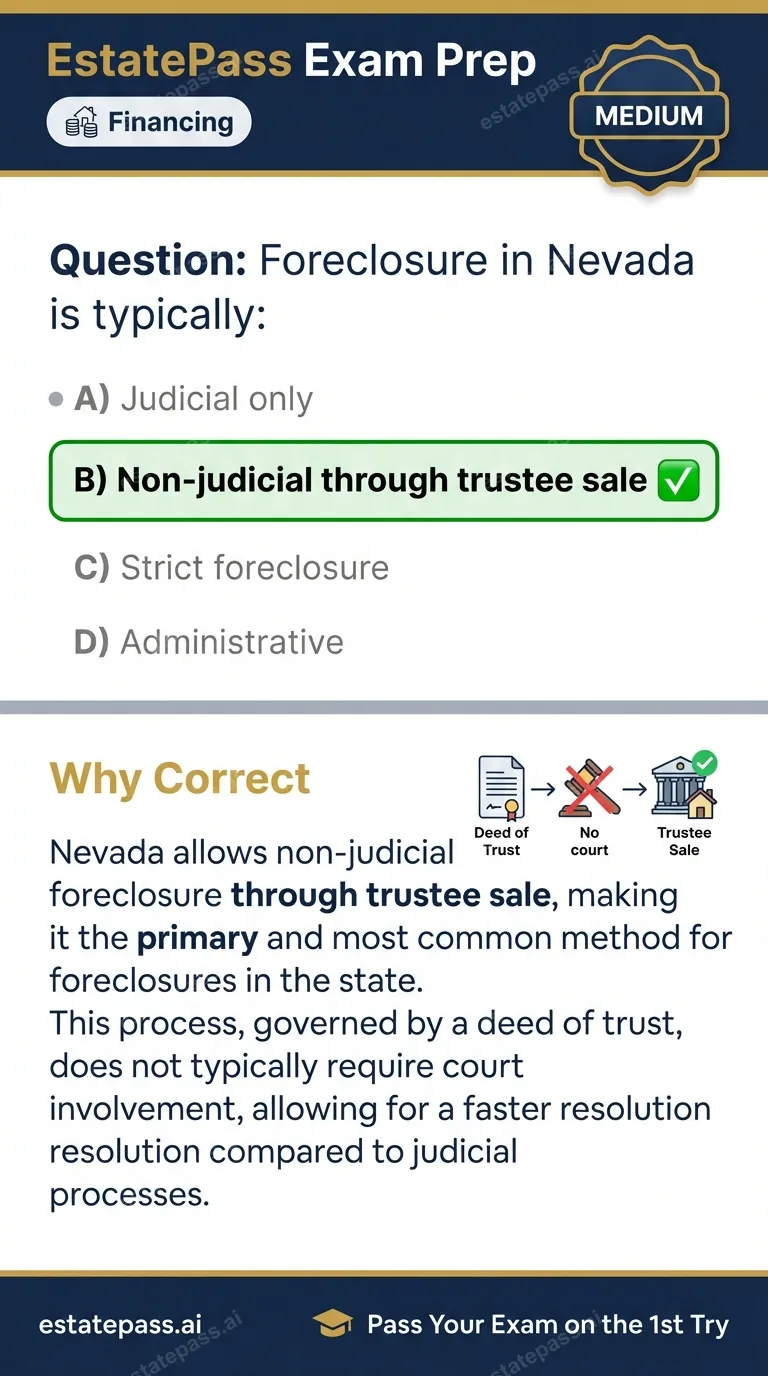 Study card infographic for: Foreclosure in Nevada is typically: