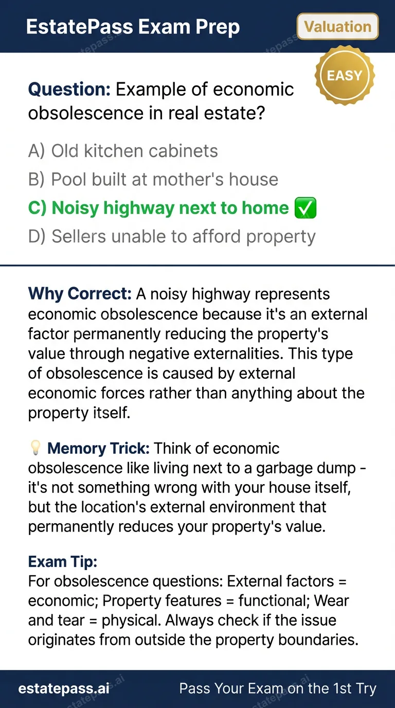 Study card infographic for: Example of economic obsolescence in real estate?