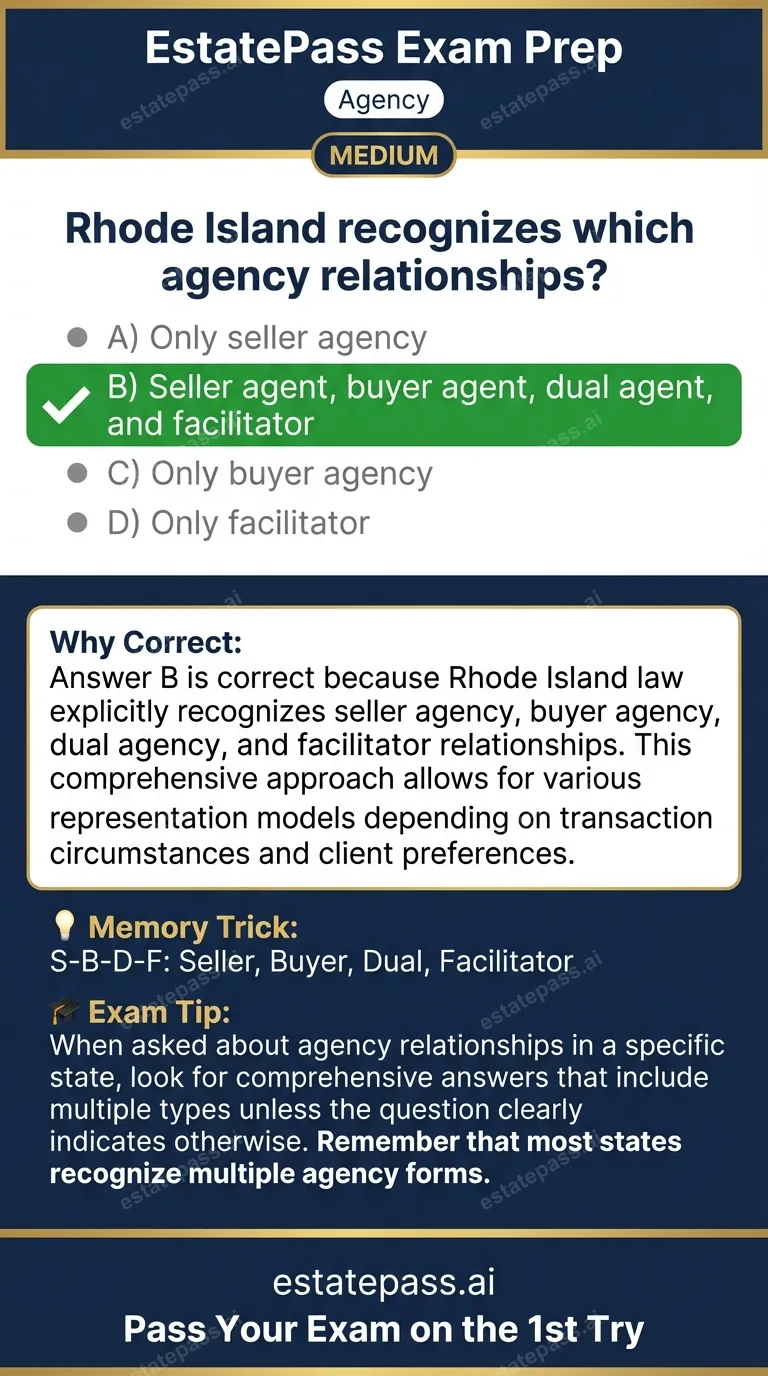 Study card infographic: Rhode Island recognizes which agency relationships?