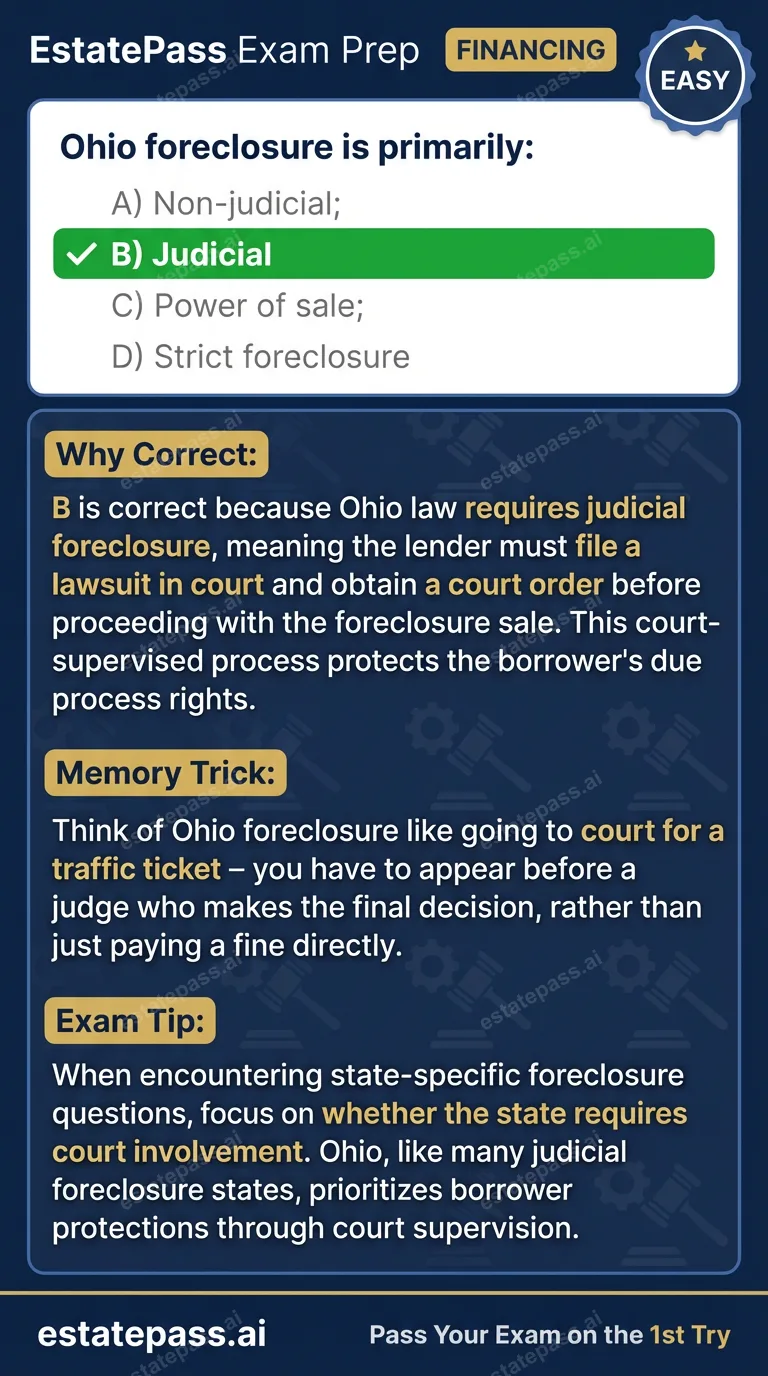 Study card infographic for: Ohio foreclosure is primarily: