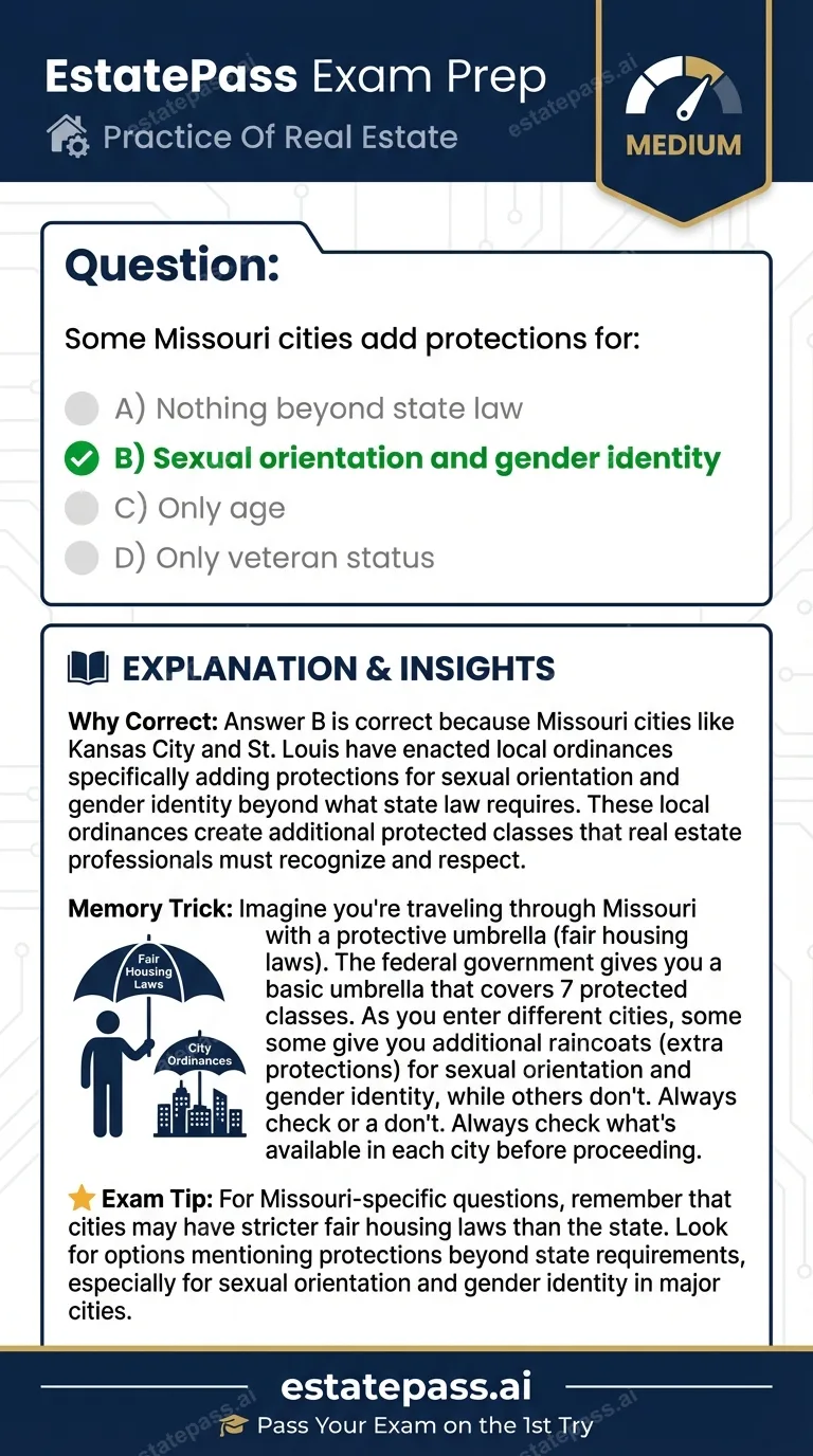Study card infographic: Some Missouri cities add protections for: