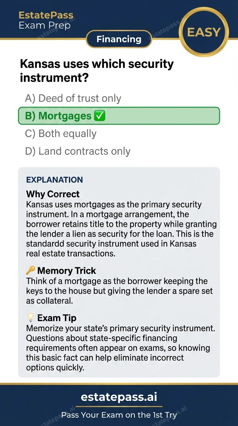 Study card infographic: Kansas uses which security instrument?