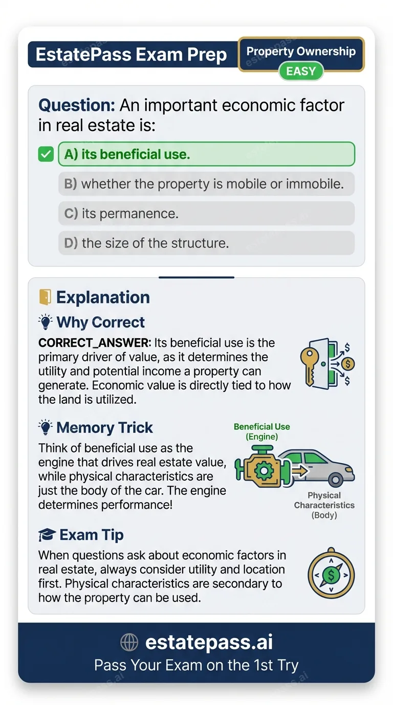 Study card infographic for: An important economic factor in real estate is: