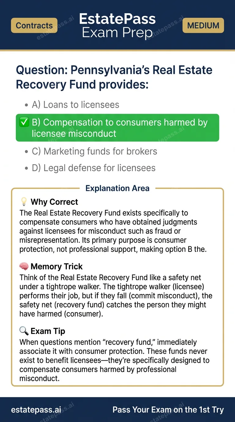 Study card infographic for: Pennsylvania's Real Estate Recovery Fund provides: