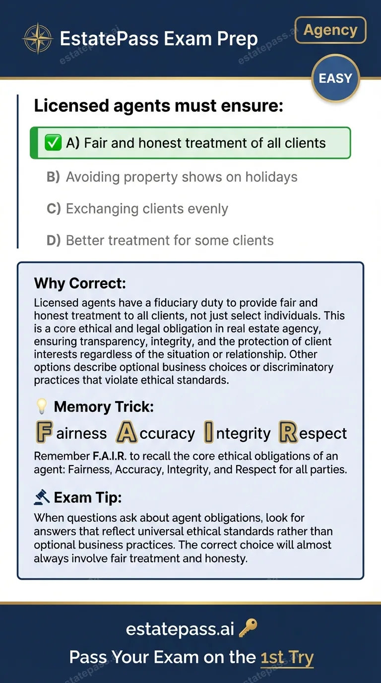 Study card infographic: Licensed agents must ensure: