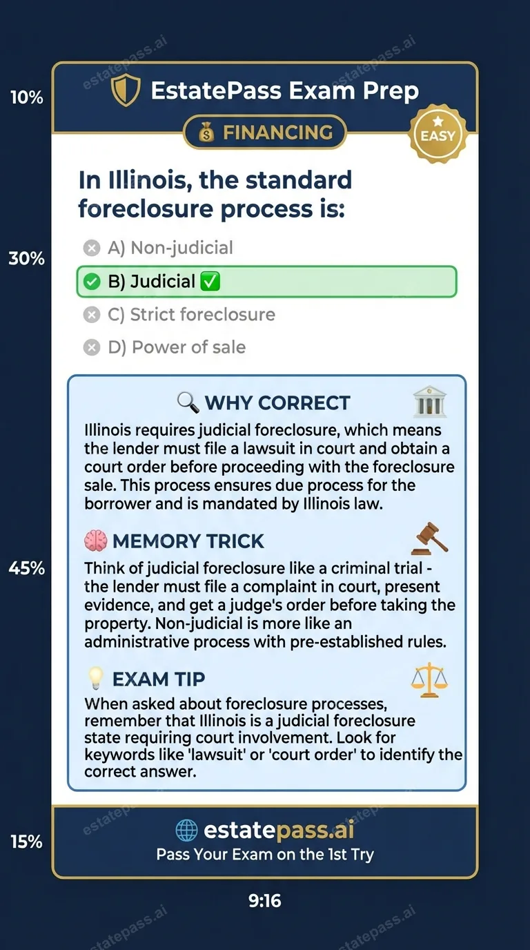 Study card infographic for: In Illinois, the standard foreclosure process is: