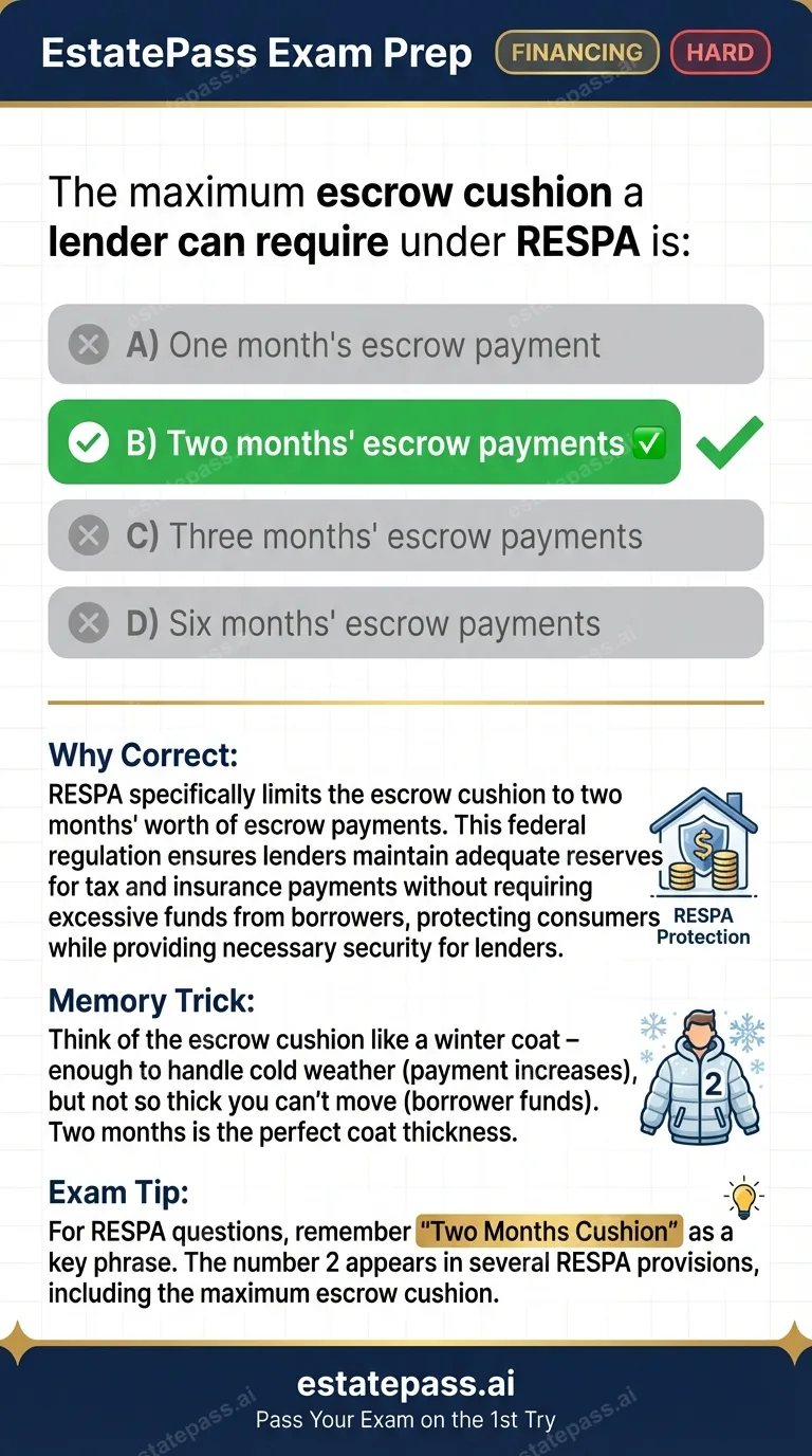 Study card infographic: The maximum escrow cushion a lender can require under RESPA is:
