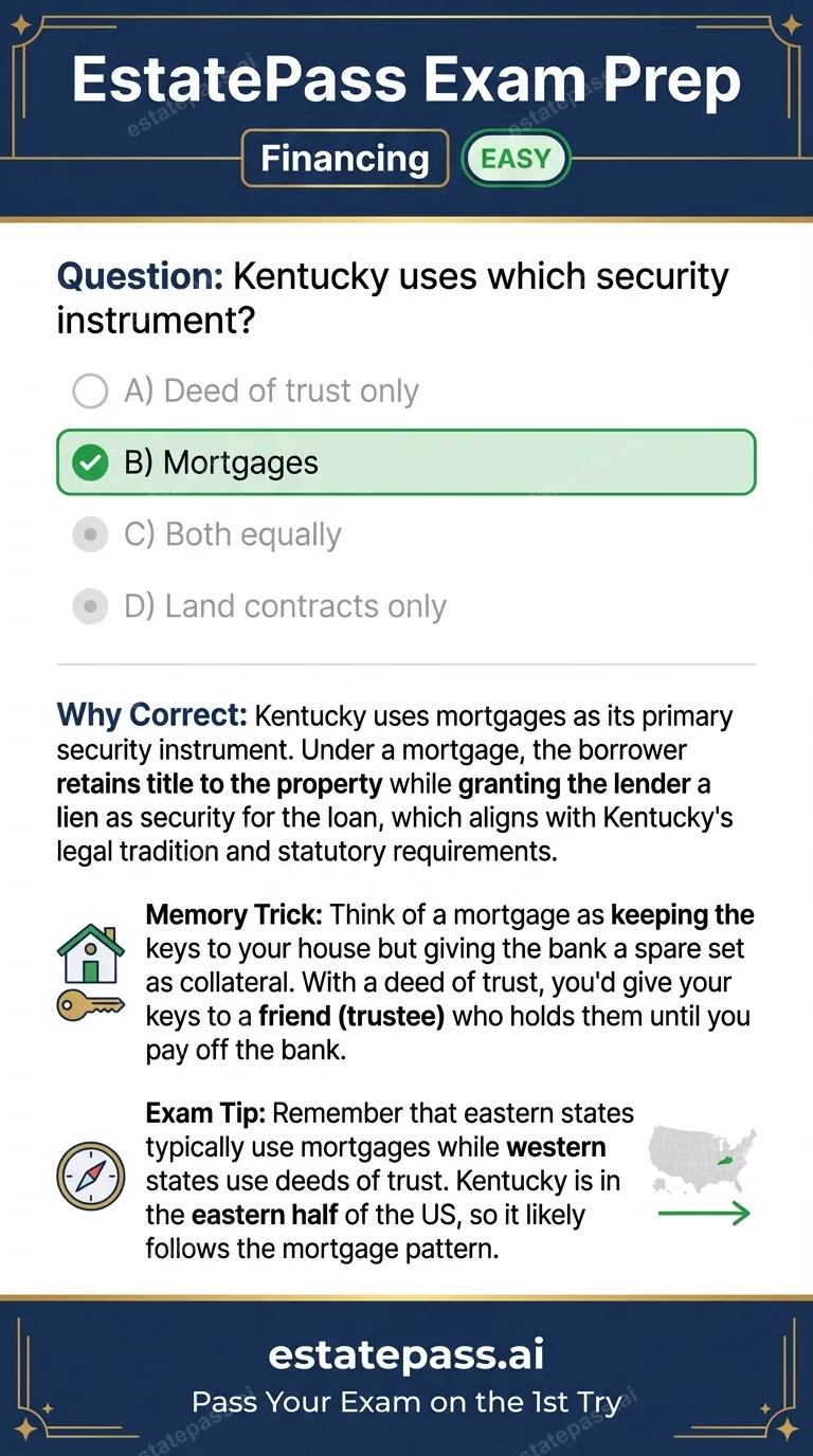 Study card infographic: Kentucky uses which security instrument?