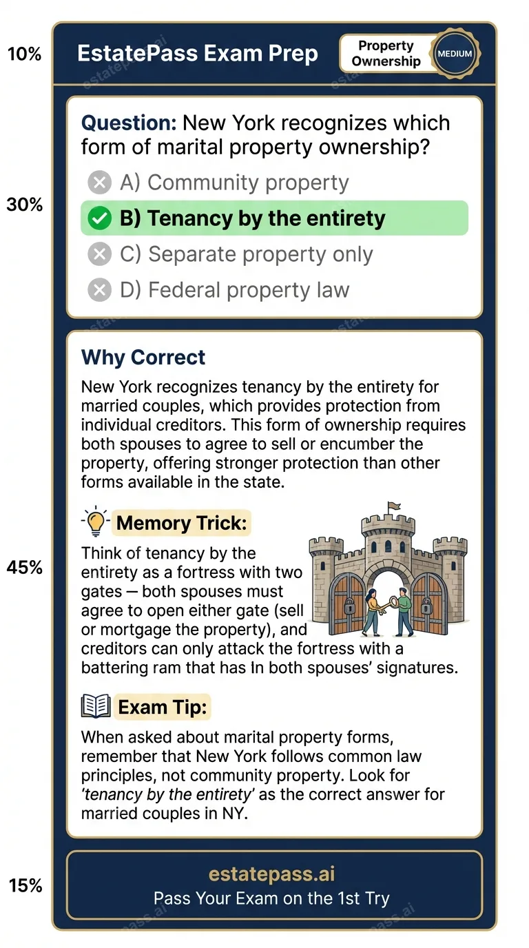 Study card infographic for: New York recognizes which form of marital property ownership?