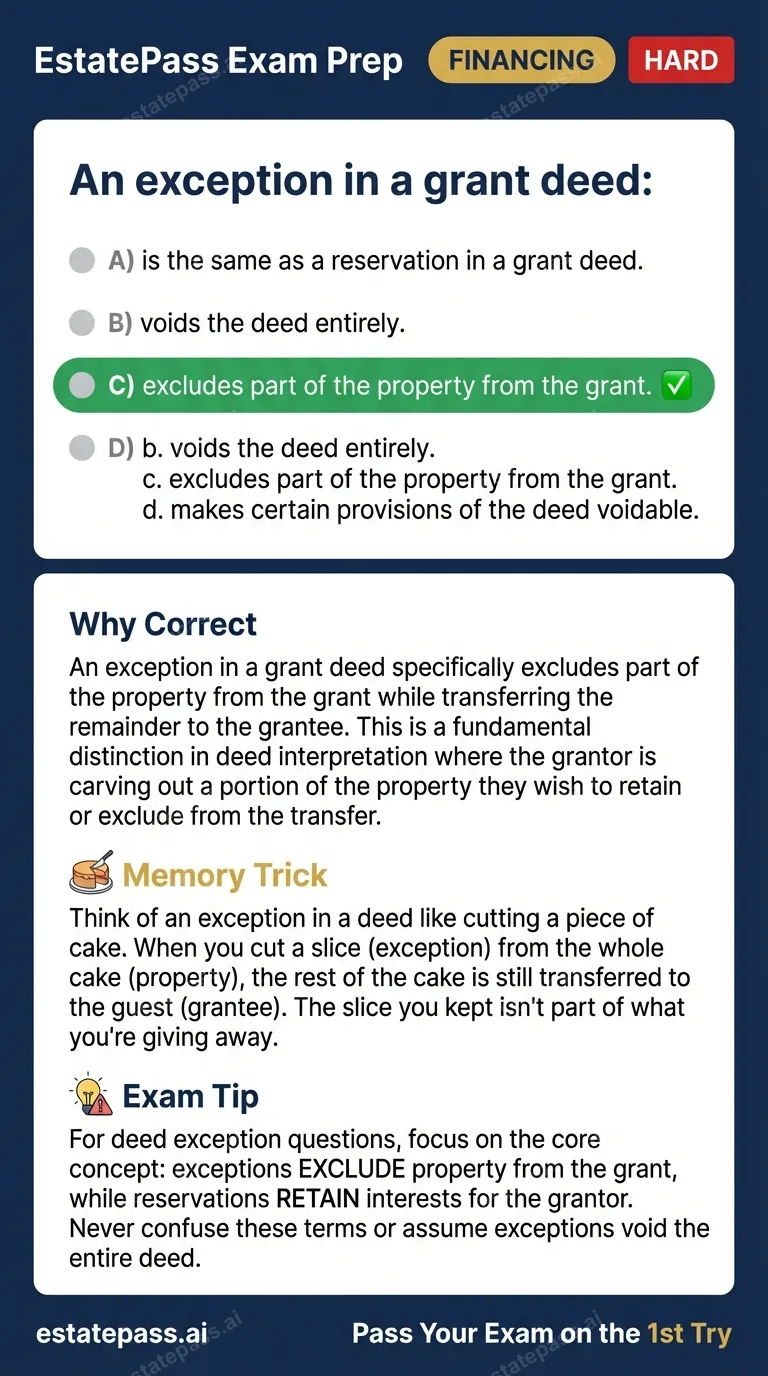 Study card infographic for: An exception in a grant deed: