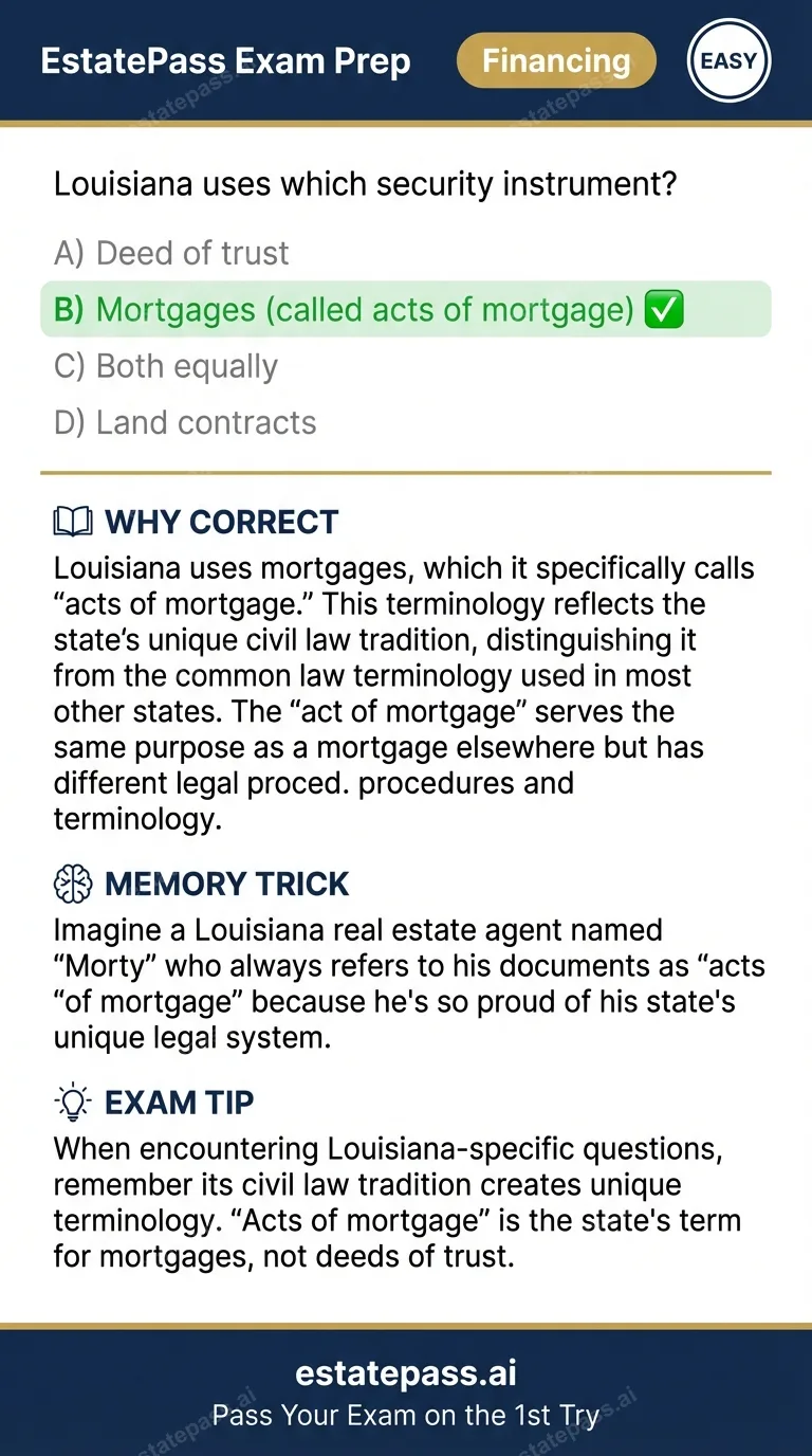 Study card infographic: Louisiana uses which security instrument?