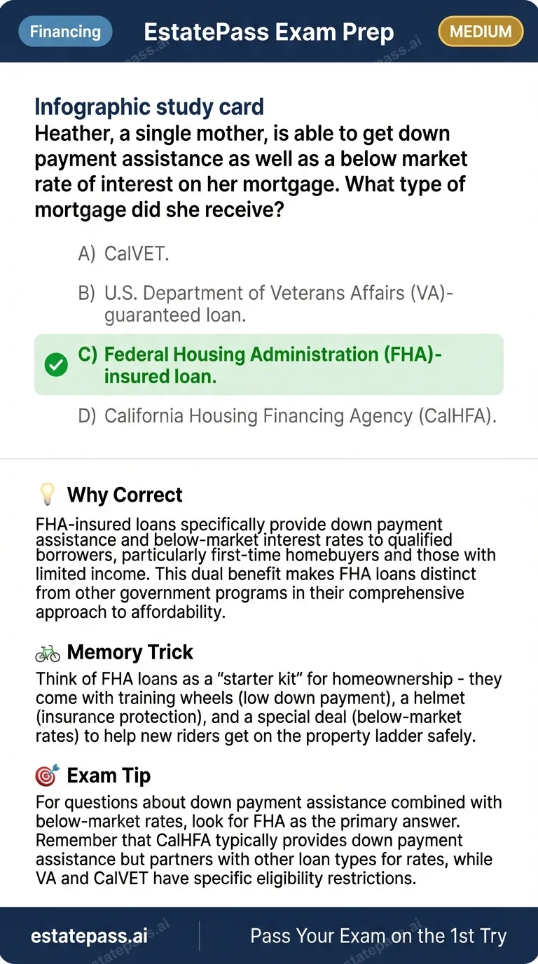 Study card infographic for: Heather, a single mother, is able to get down payment assistance as well as a be