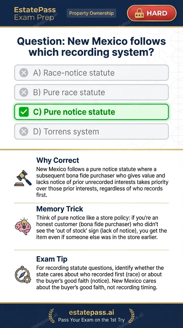 Study card infographic: New Mexico follows which recording system?