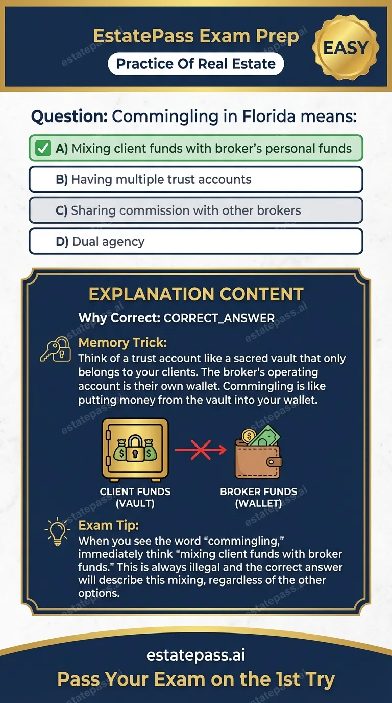 Study card infographic for: Commingling in Florida means: