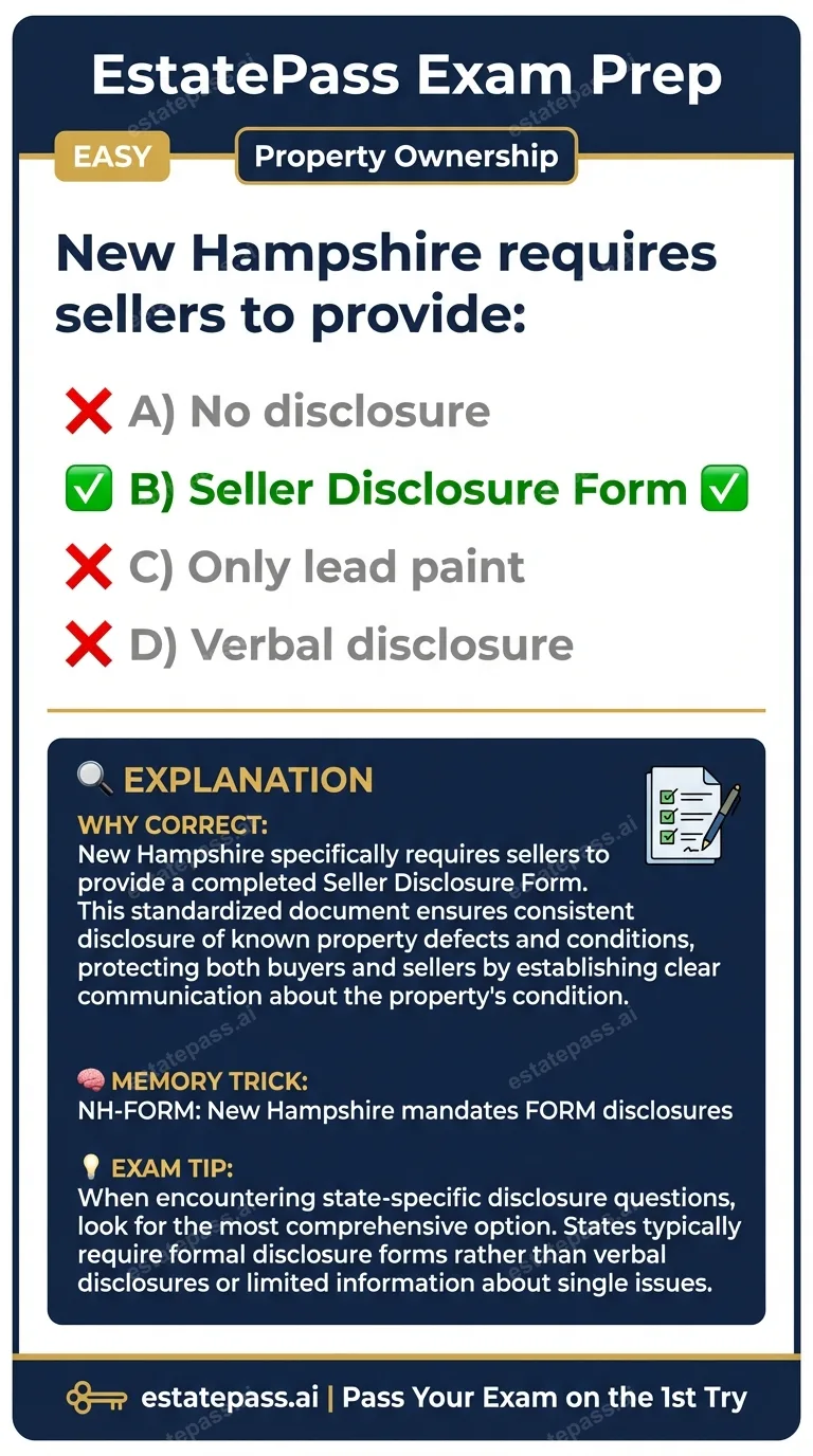Study card infographic: New Hampshire requires sellers to provide: