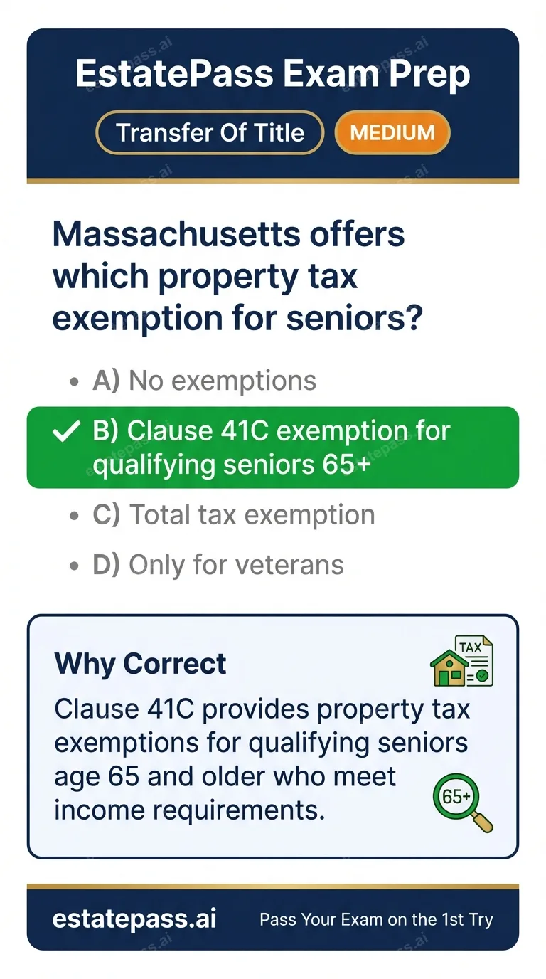 Study card infographic: Massachusetts offers which property tax exemption for seniors?