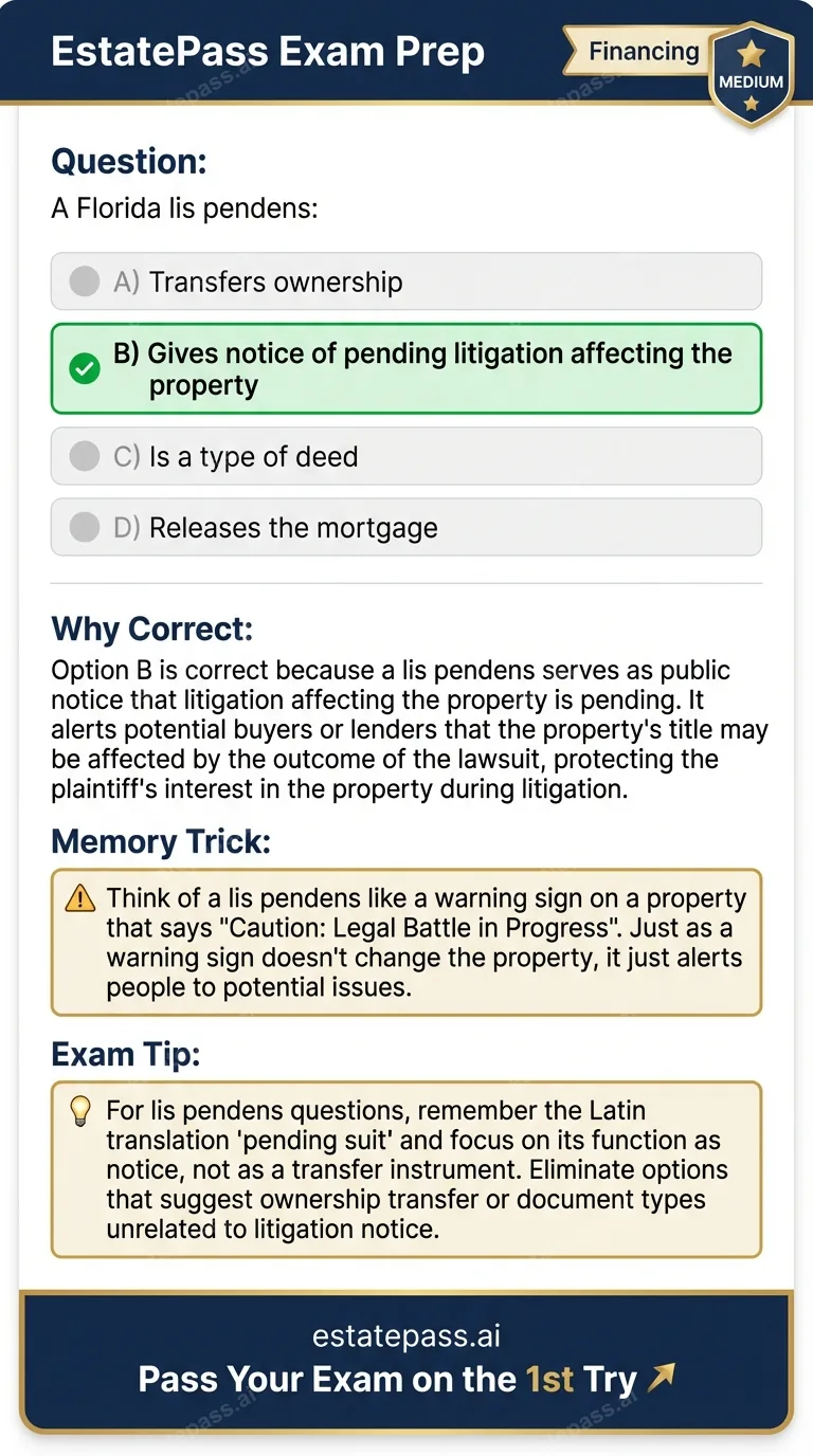 Study card infographic for: A Florida lis pendens:
