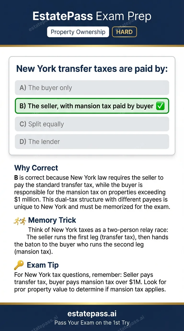 Study card infographic for: New York transfer taxes are paid by: