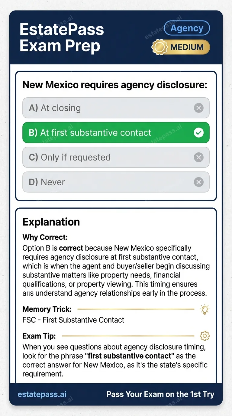 Study card infographic: New Mexico requires agency disclosure:
