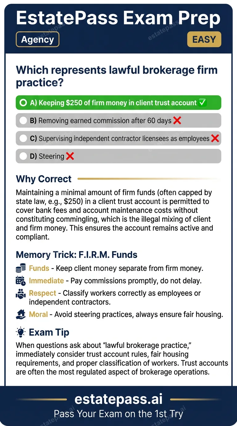 Study card infographic for: Which represents lawful brokerage firm practice?