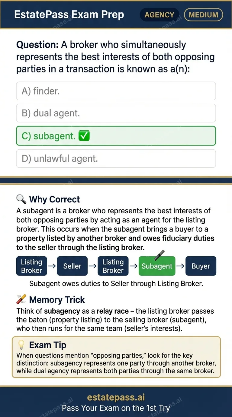 Study card infographic for: A broker who simultaneously represents the best interests of both opposing parti