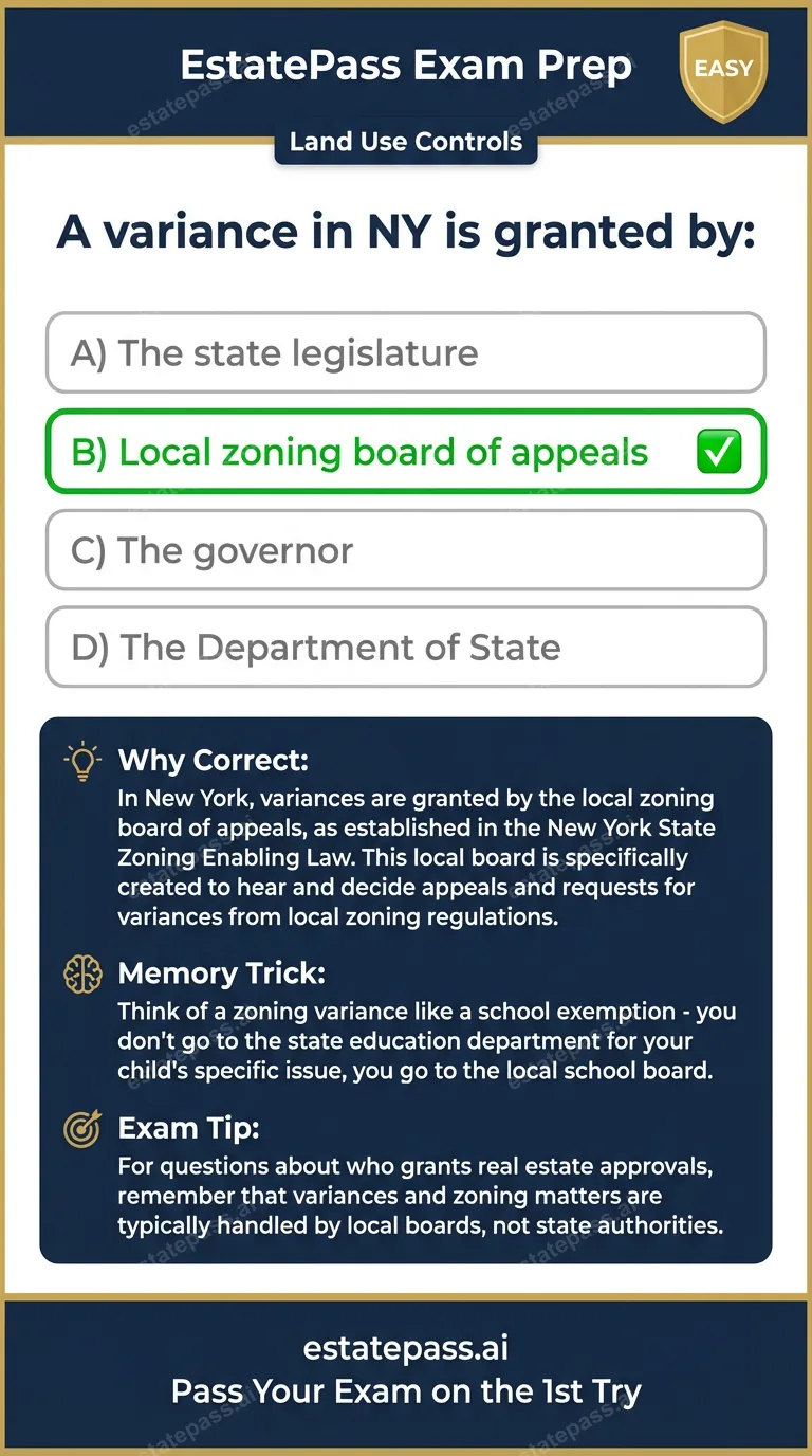 Study card infographic: A variance in NY is granted by: