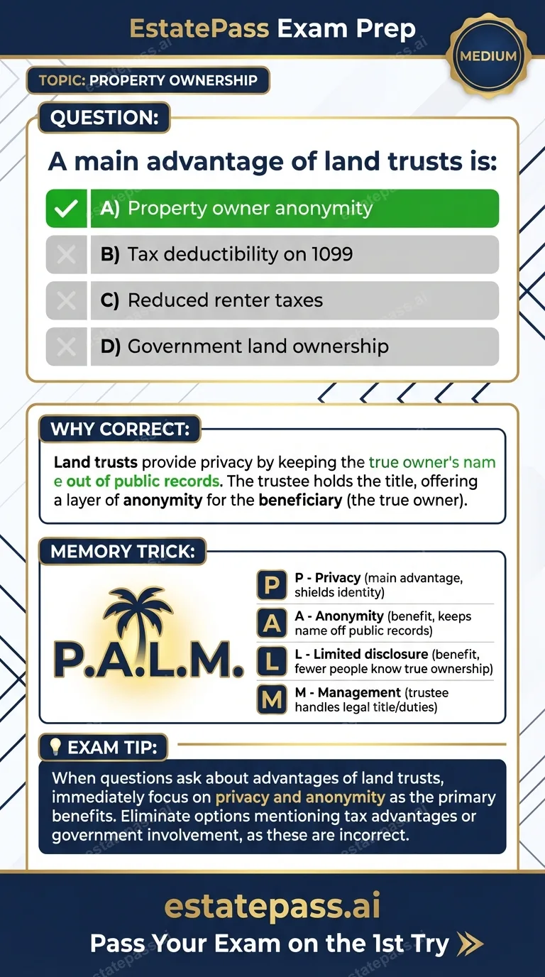 Study card infographic for: A main advantage of land trusts is: