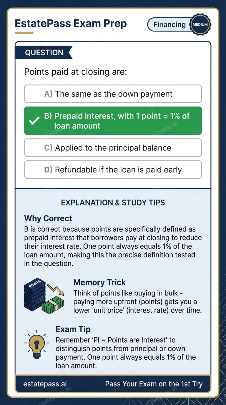 Study card infographic for: Points paid at closing are: