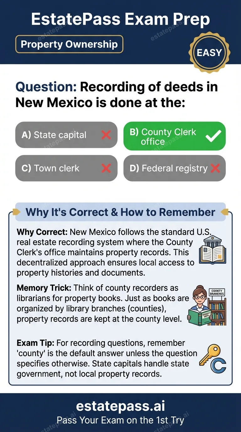 Study card infographic: Recording of deeds in New Mexico is done at the: