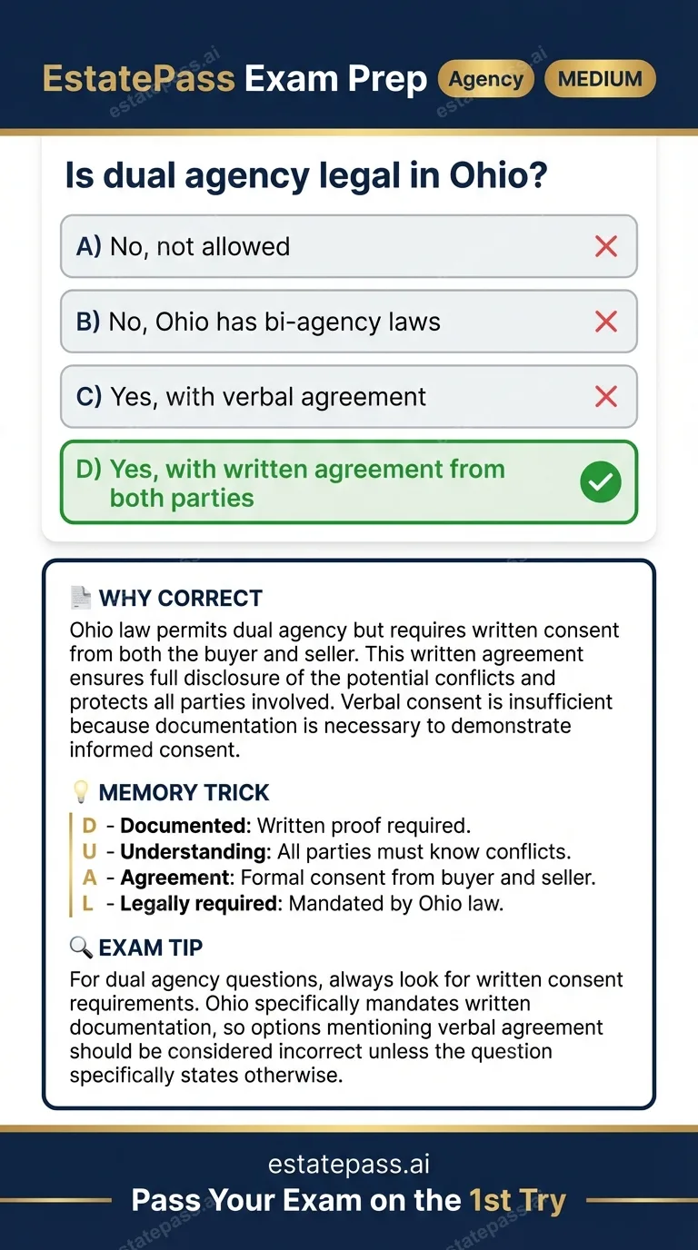 Study card infographic: Is dual agency legal in Ohio?