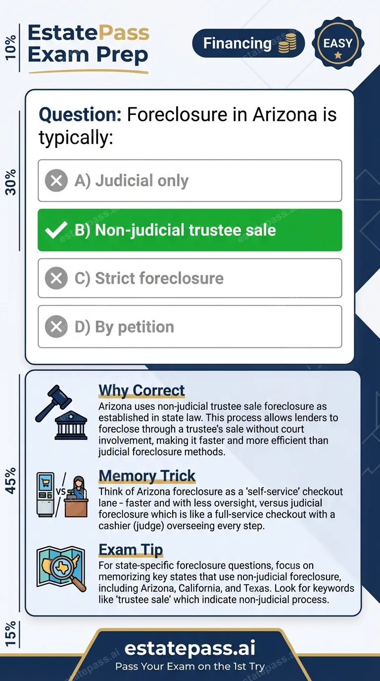 Study card infographic for: Foreclosure in Arizona is typically: