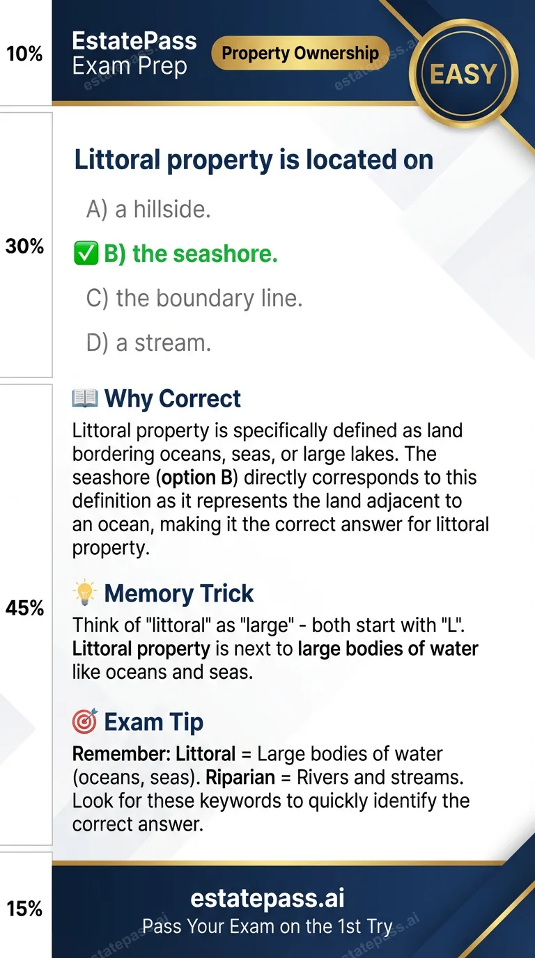 Study card infographic for: Littoral property is located on