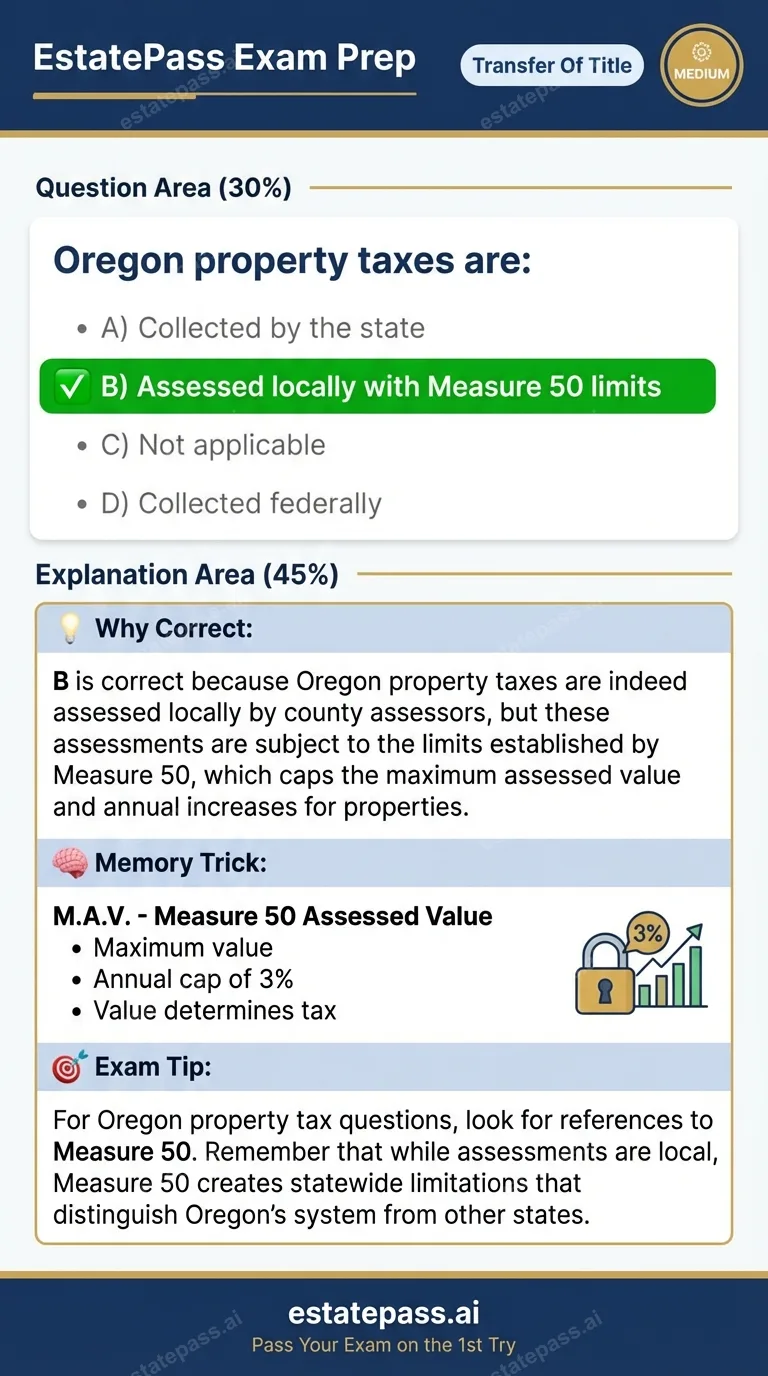 Study card infographic: Oregon property taxes are: