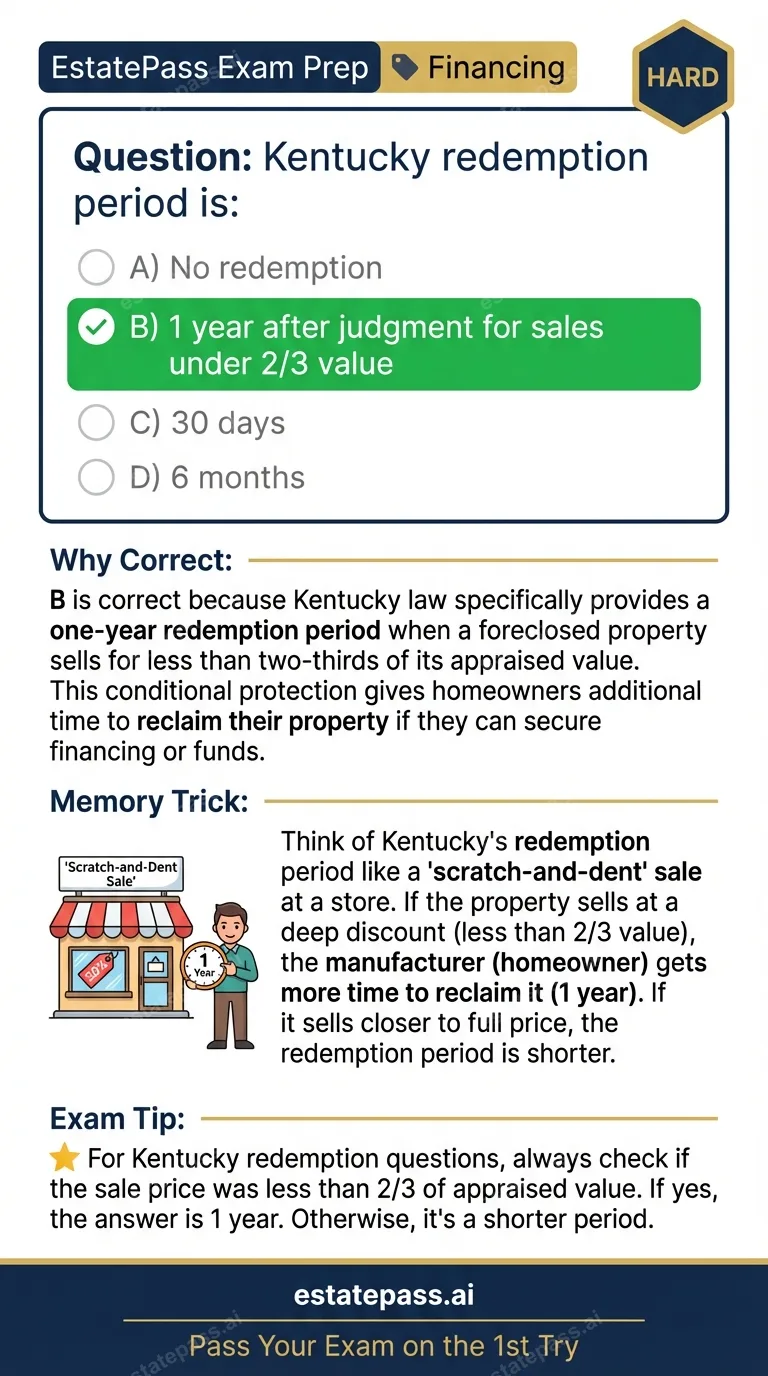 Study card infographic: Kentucky redemption period is: