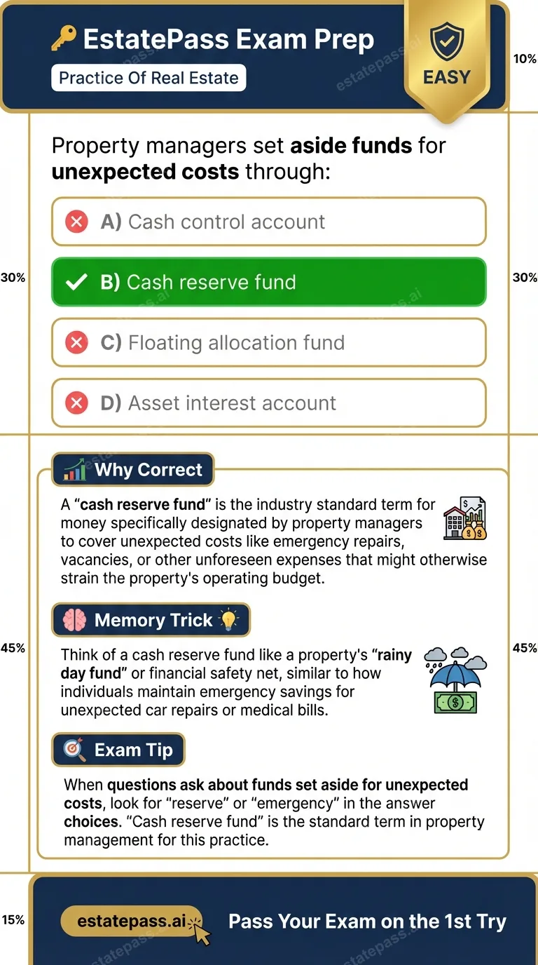Study card infographic: Property managers set aside funds for unexpected costs through: