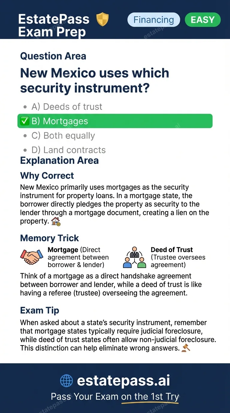 Study card infographic: New Mexico uses which security instrument?