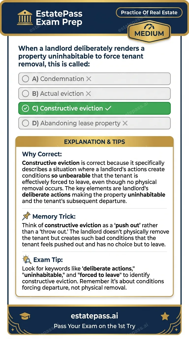 Study card infographic: When a landlord deliberately renders a property uninhabitable to force tenant re