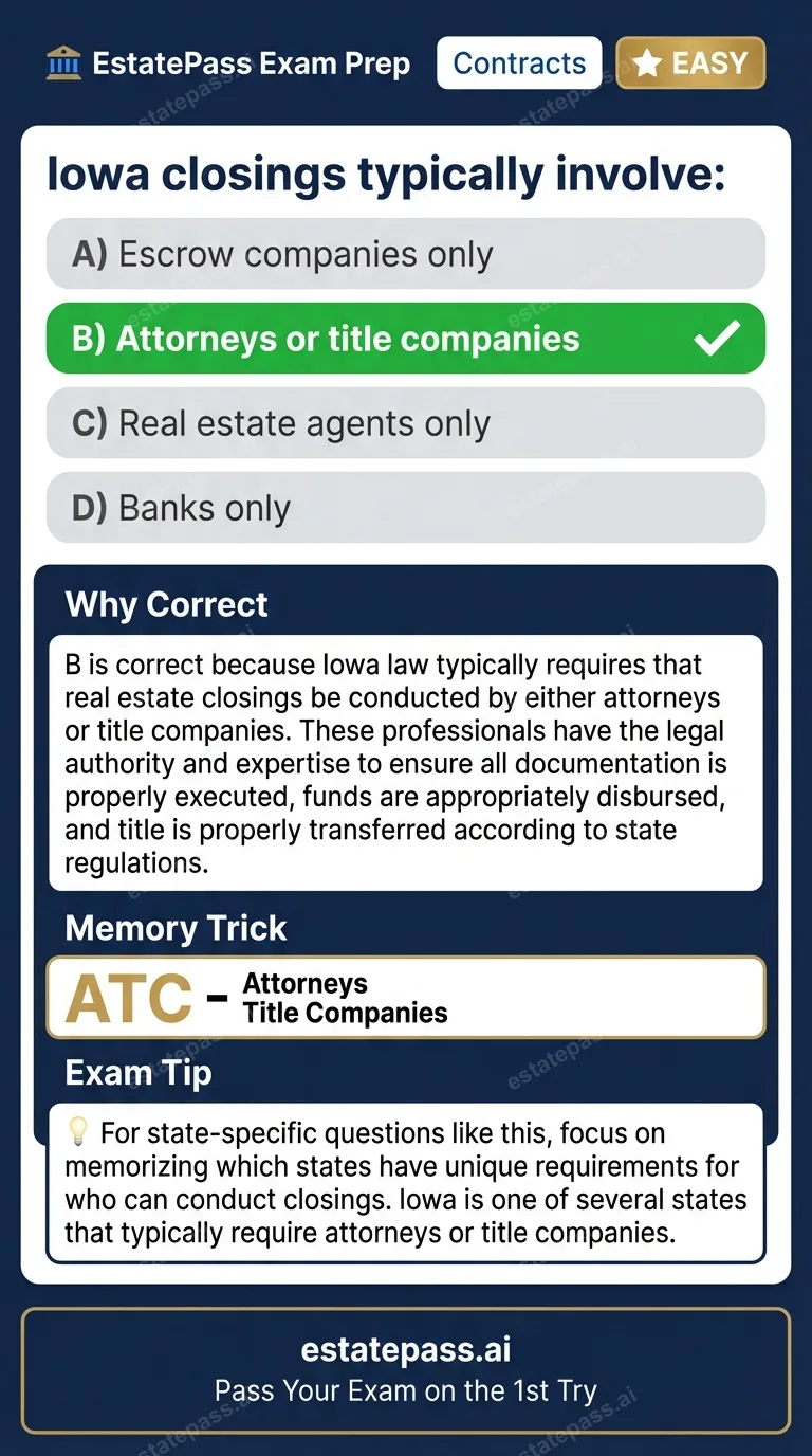 Study card infographic: Iowa closings typically involve: