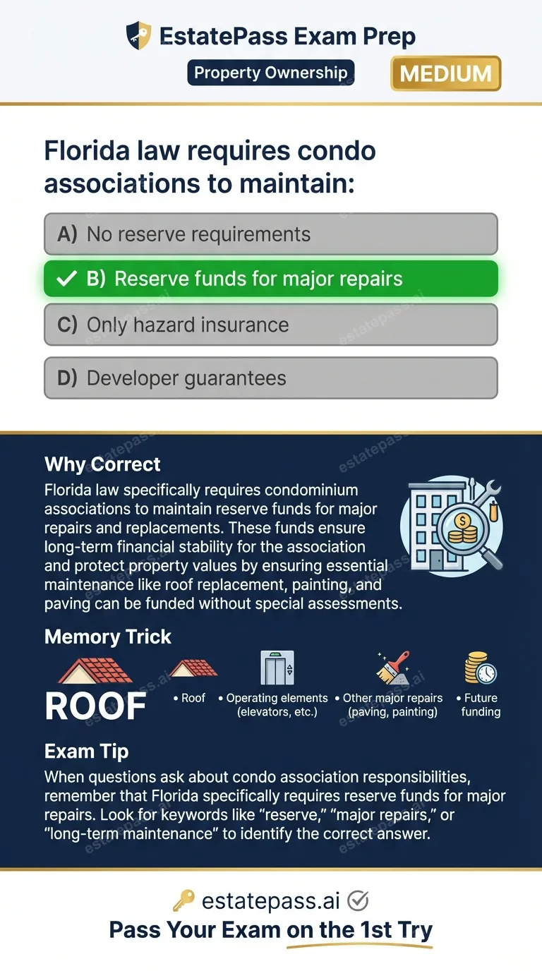 Study card infographic for: Florida law requires condo associations to maintain: