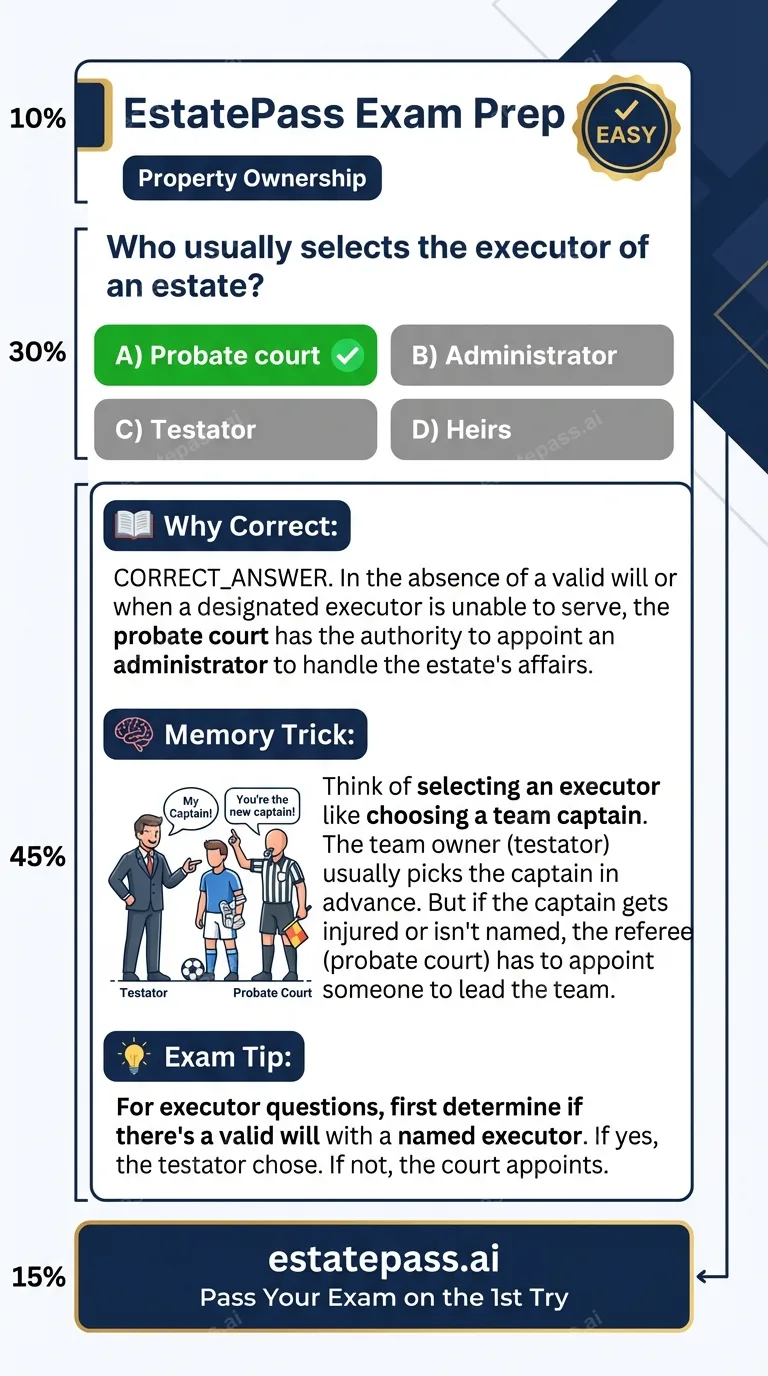 Study card infographic for: Who usually selects the executor of an estate?